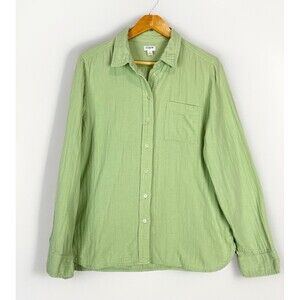 J.Crew Re-Imagined Cotton  DGauze Shirt Women L Green Textured Button Pocket